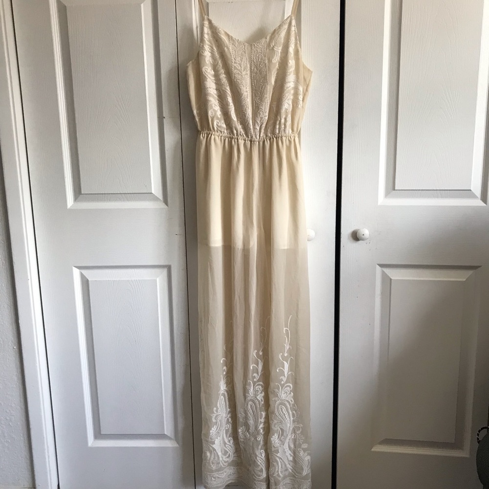 Ecote Ivory sheer embroidered jumpsuit